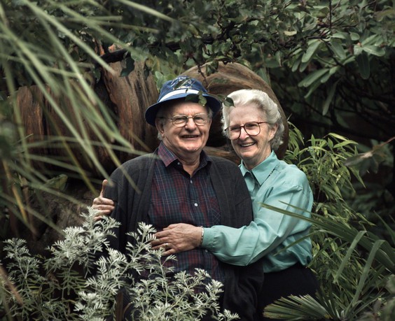 Alleyne Cook with his wife Barbara in their North Vancouver garden in 1997. Photo: Supplied