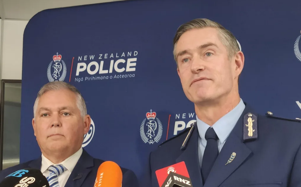 Police Minister Mark Mitchell and Police Commissioner Andrew Coster at today's announcement....