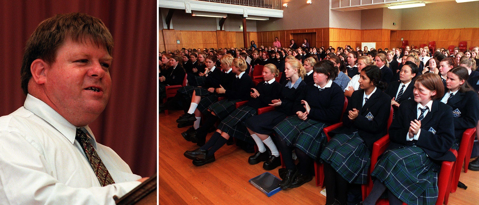 Robert Martin addresses an Otago Girls’ High School assembly in 2007. Photo: ODT files