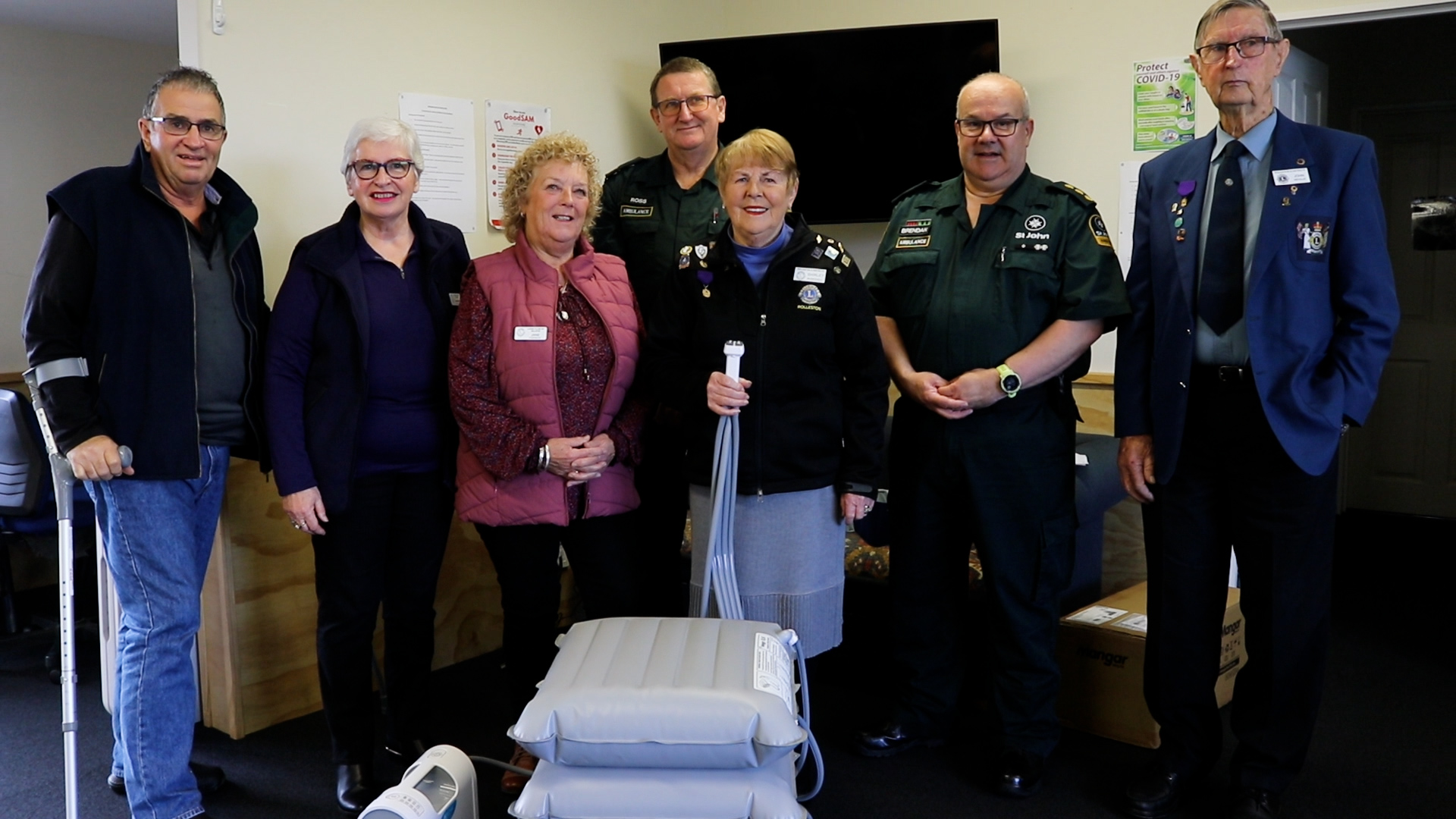 Members from each Selwyn District Lions Clubs with St John Rolleston Staff. Photo: Emily O'Hagan