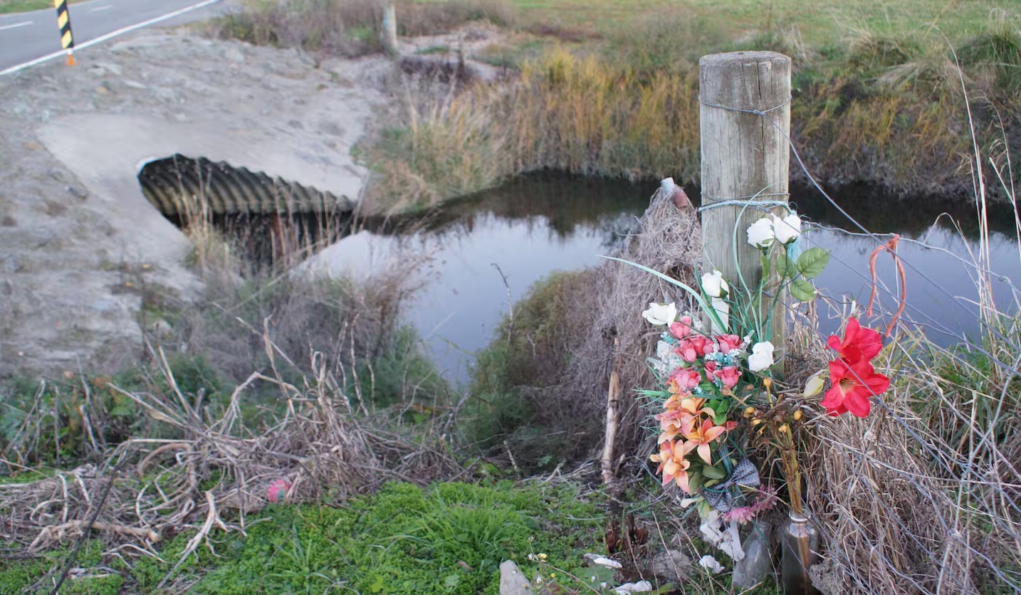 The culvert where Allister Christie's car was found. Photo: Tracy Neal
