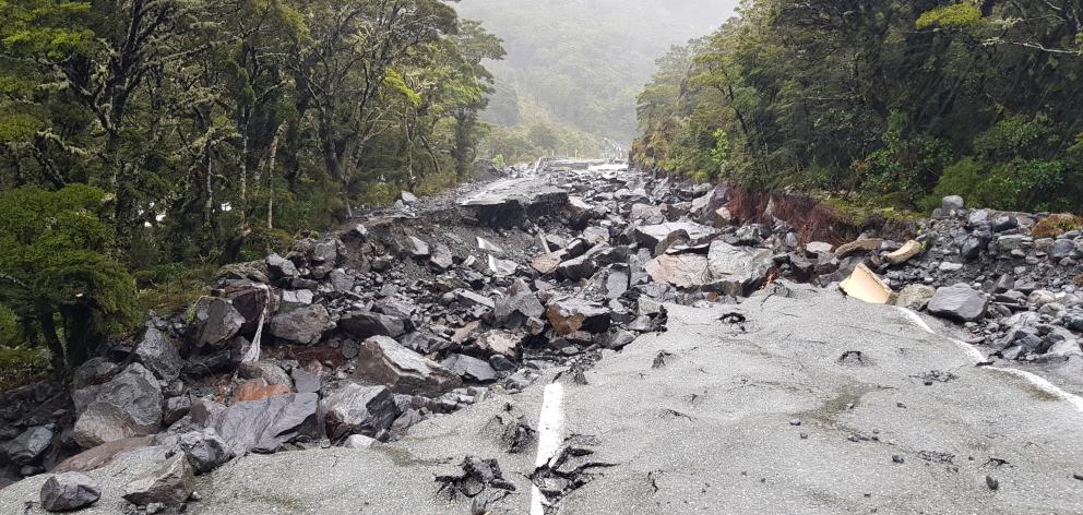 The Milford Road - State Highway 94 - is still blocked after flooding and slips last week. Photo:...