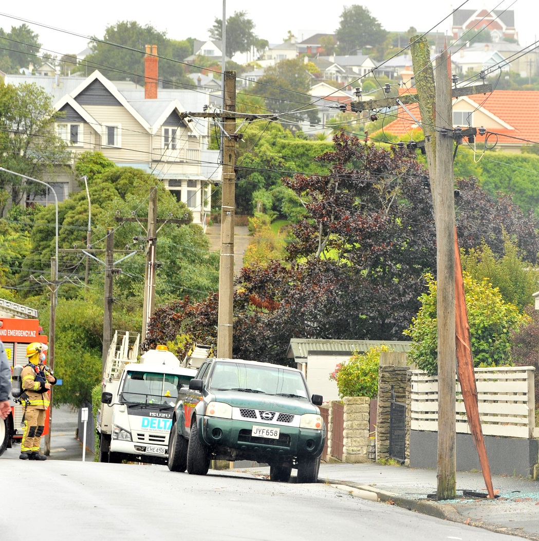 The impact caused the power pole to split. Photo: Christine O'Connor