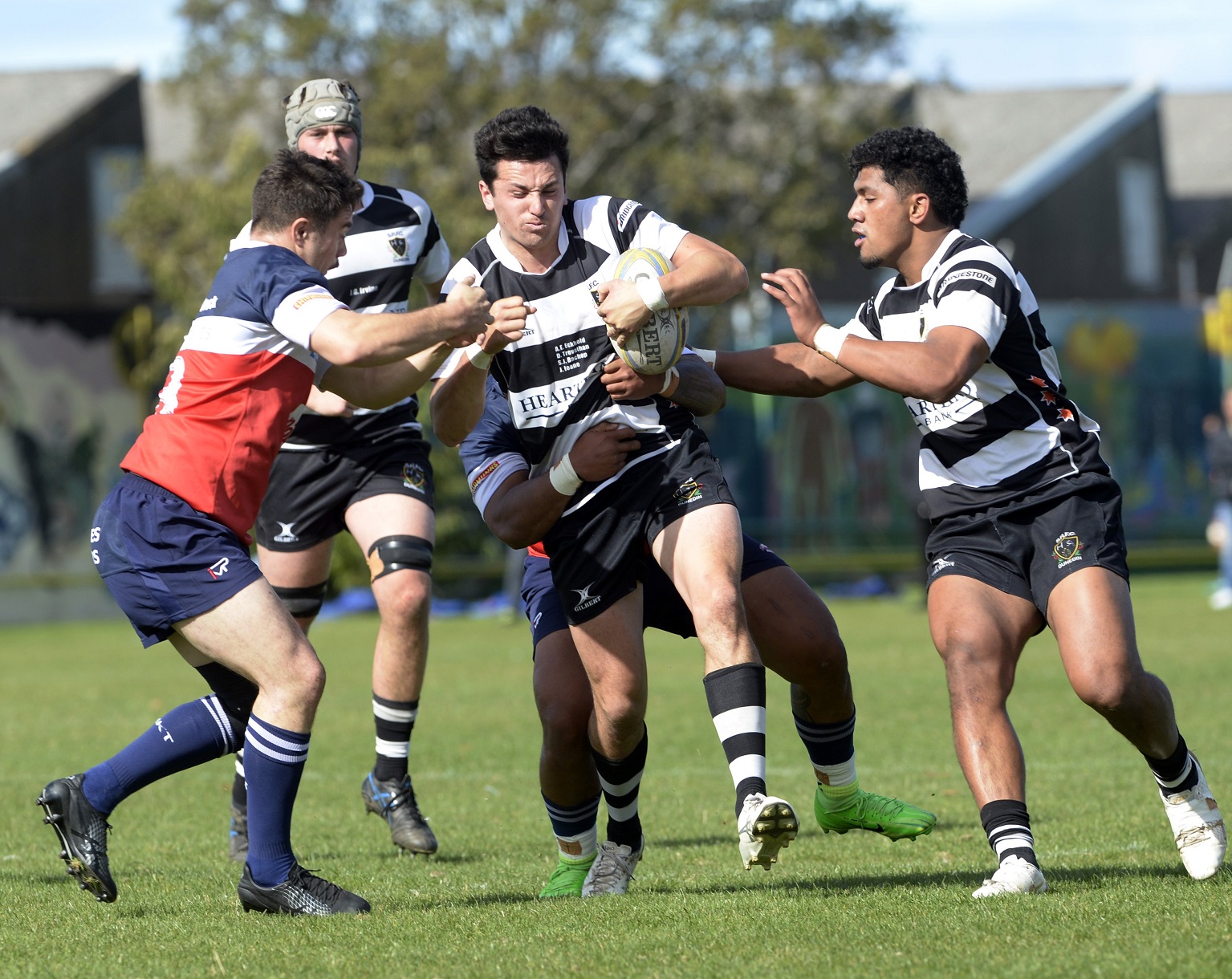 Southern's Levi Emery charges forward during today's premier rugby match against Harbour at...