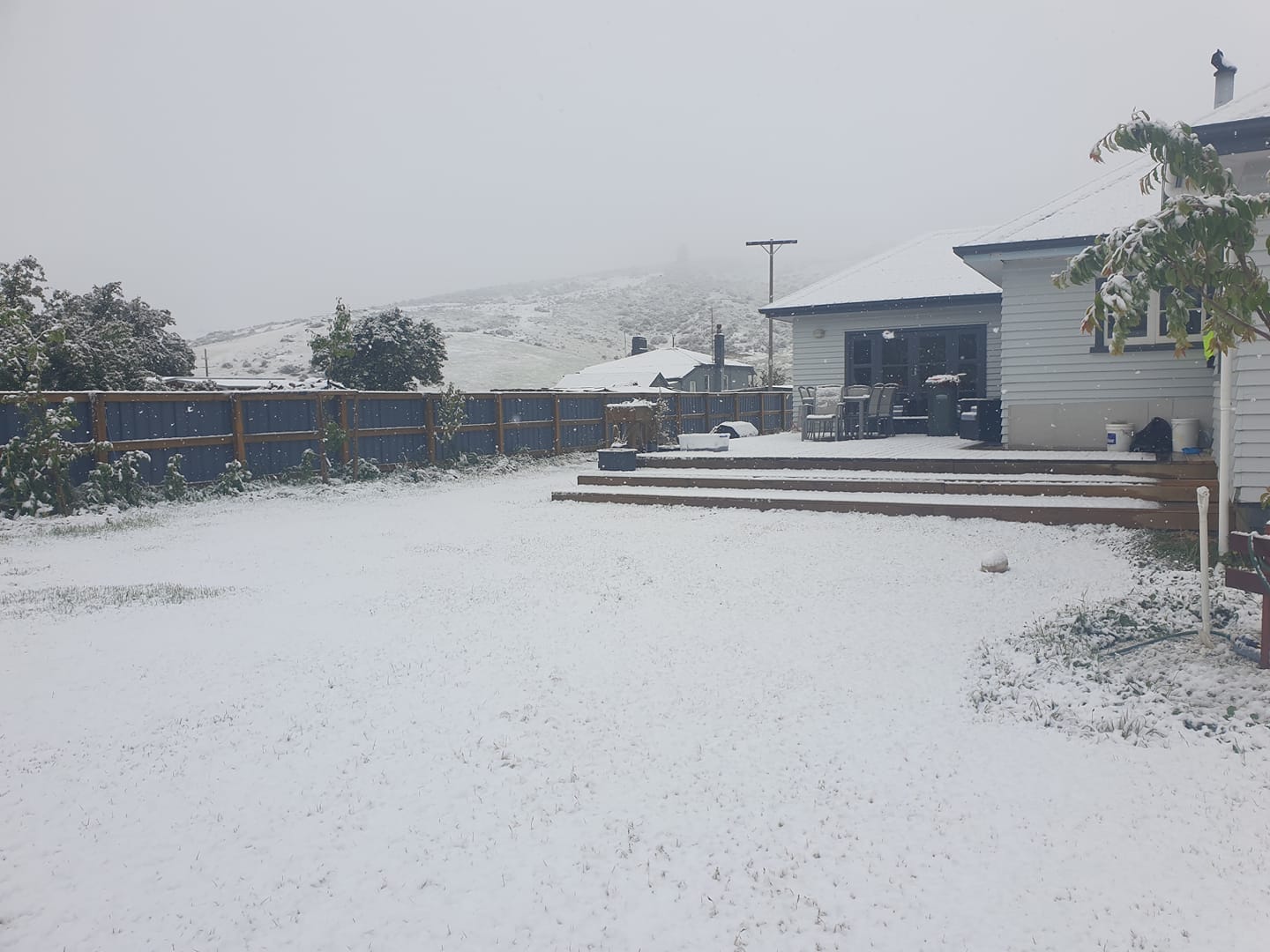 Snow settled in Oturehua on Friday morning. Photo: Kat Pourau