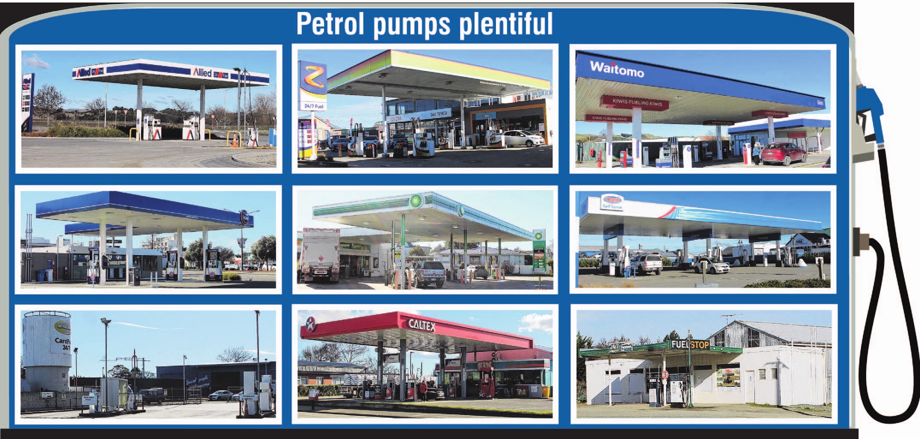 Gore has a petrol station for every 1400 people, and cheaper prices as a result. GRAPHIC: AUSTIN...