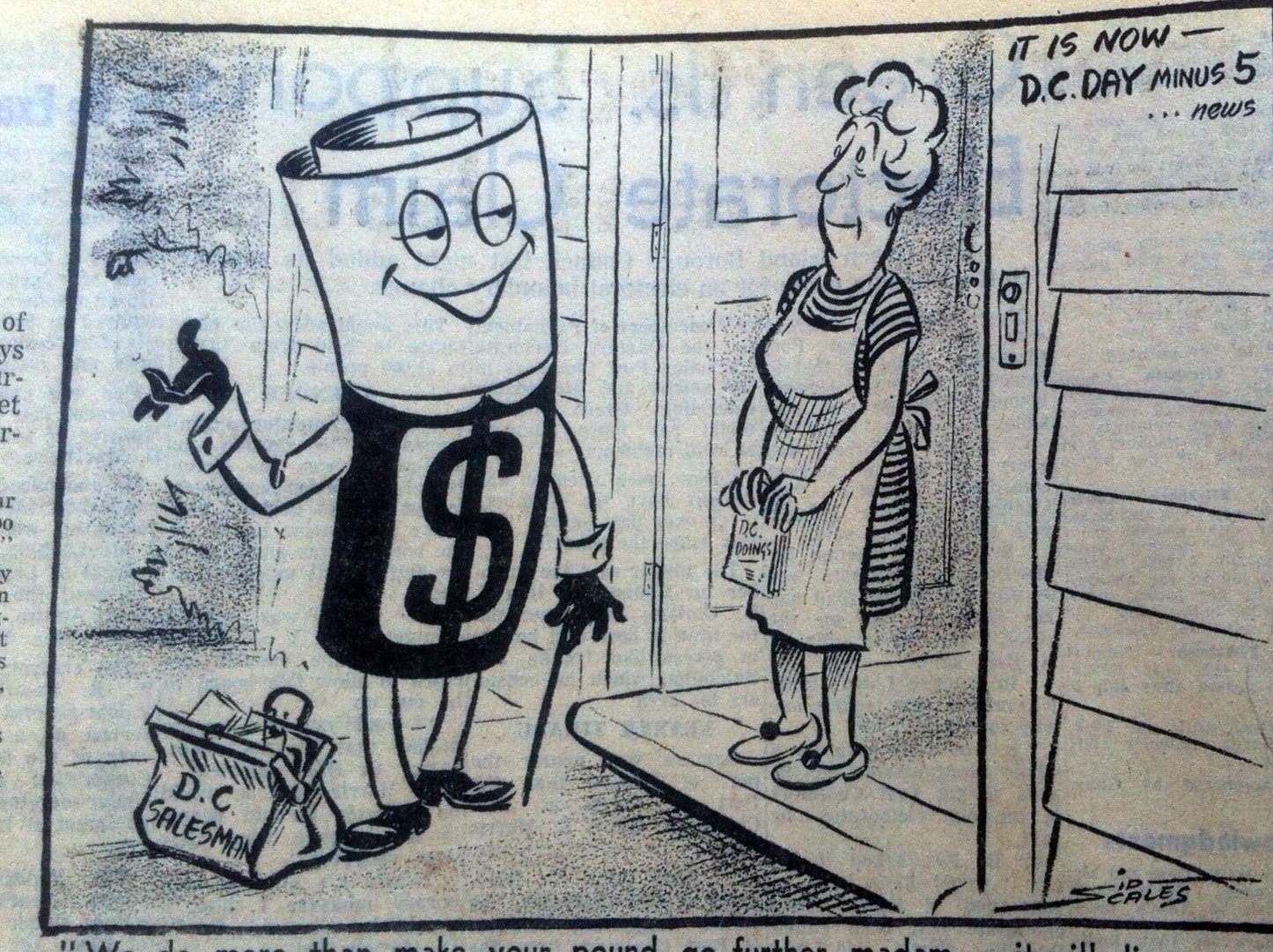 Decimal currency shown in a cartoon, July 5, 1967 in the ODT.