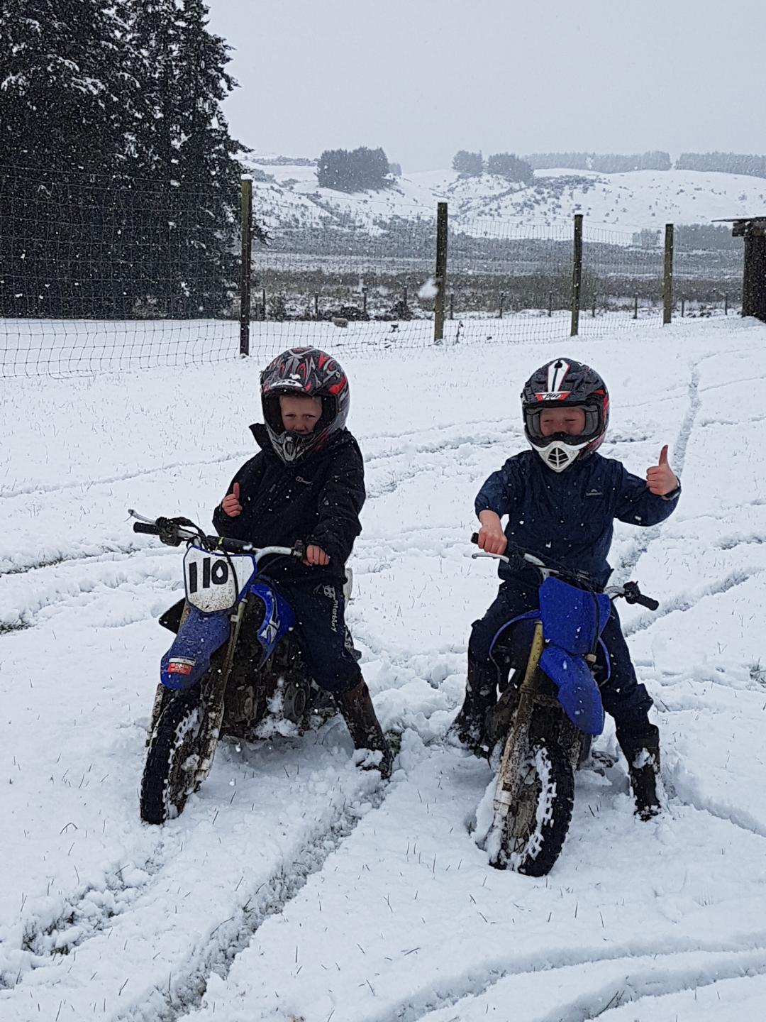 Brothers Logan (6, left) and Toby (8) Porteous tried out their snow wheels on their parents’ farm...