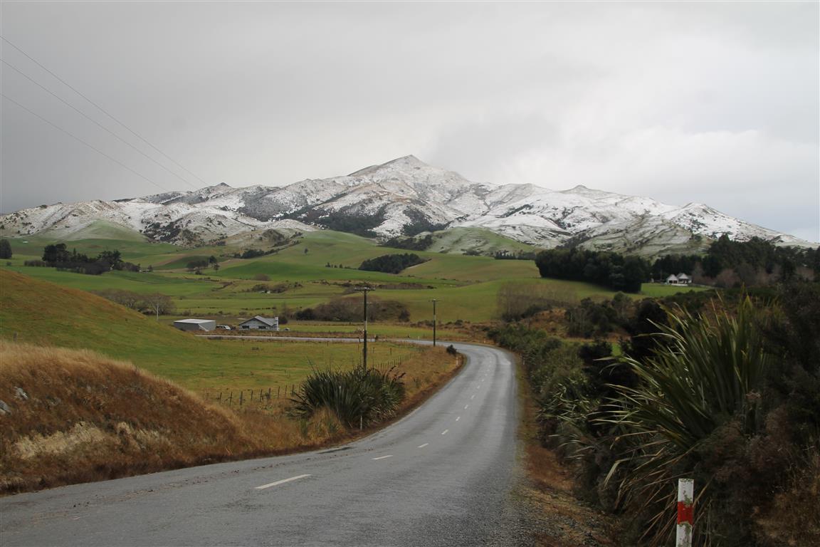 The snowy Hokonui Hills heading towards Dolamore Park, near Gore, this morning. PHOTO: VALU MAKA 