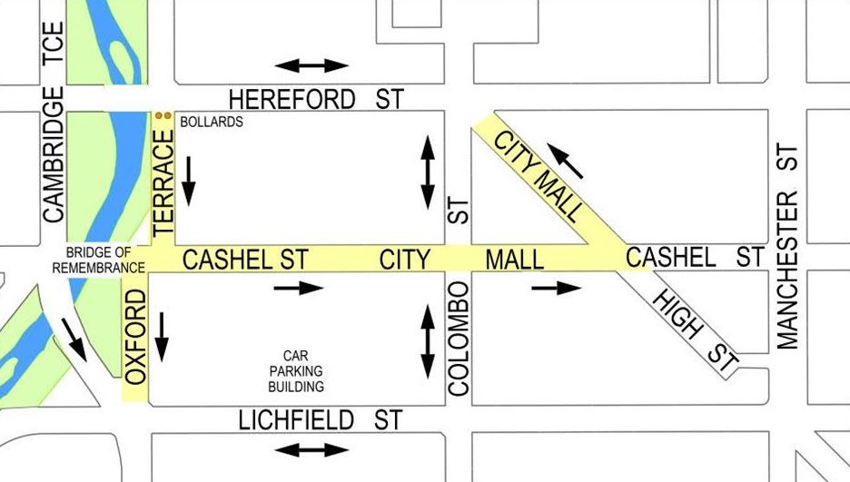 The shared zone from Oxford Tce to City Mall. Image: Christchurch City Council 