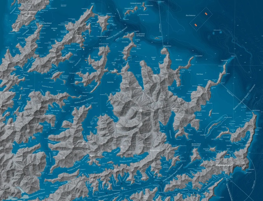 A map shows the planned location of the Blue Endeavour open ocean salmon farm in Cook Strait....