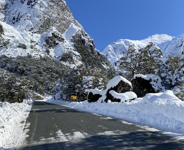 Heavy snow has been forecast to affect the Milford Road from Monday afternoon. Photo: Waka Kotahi...