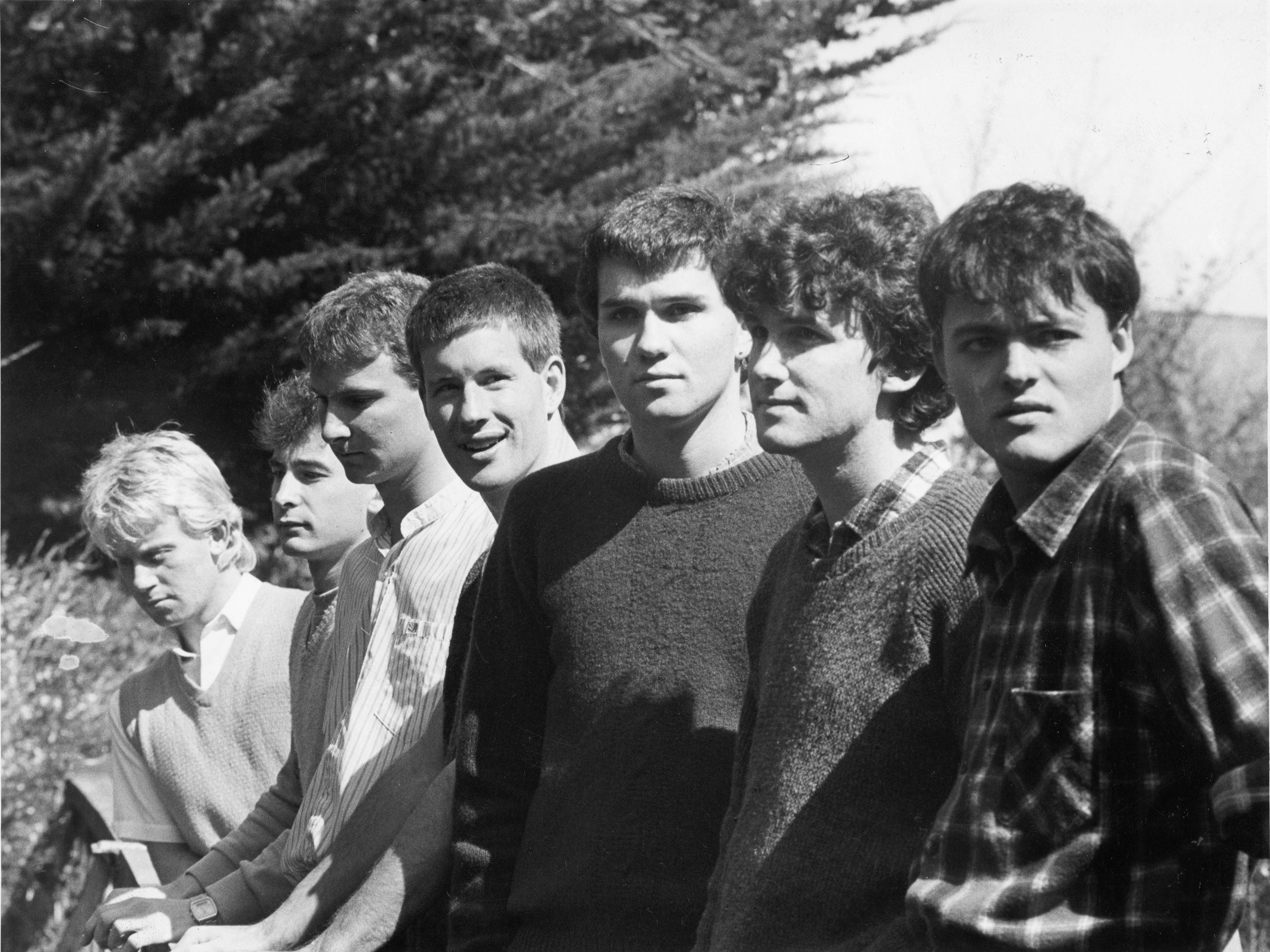 The band in New Plymouth In 1984, with then horn players Gary Valentine, Gary Schwabe, and...