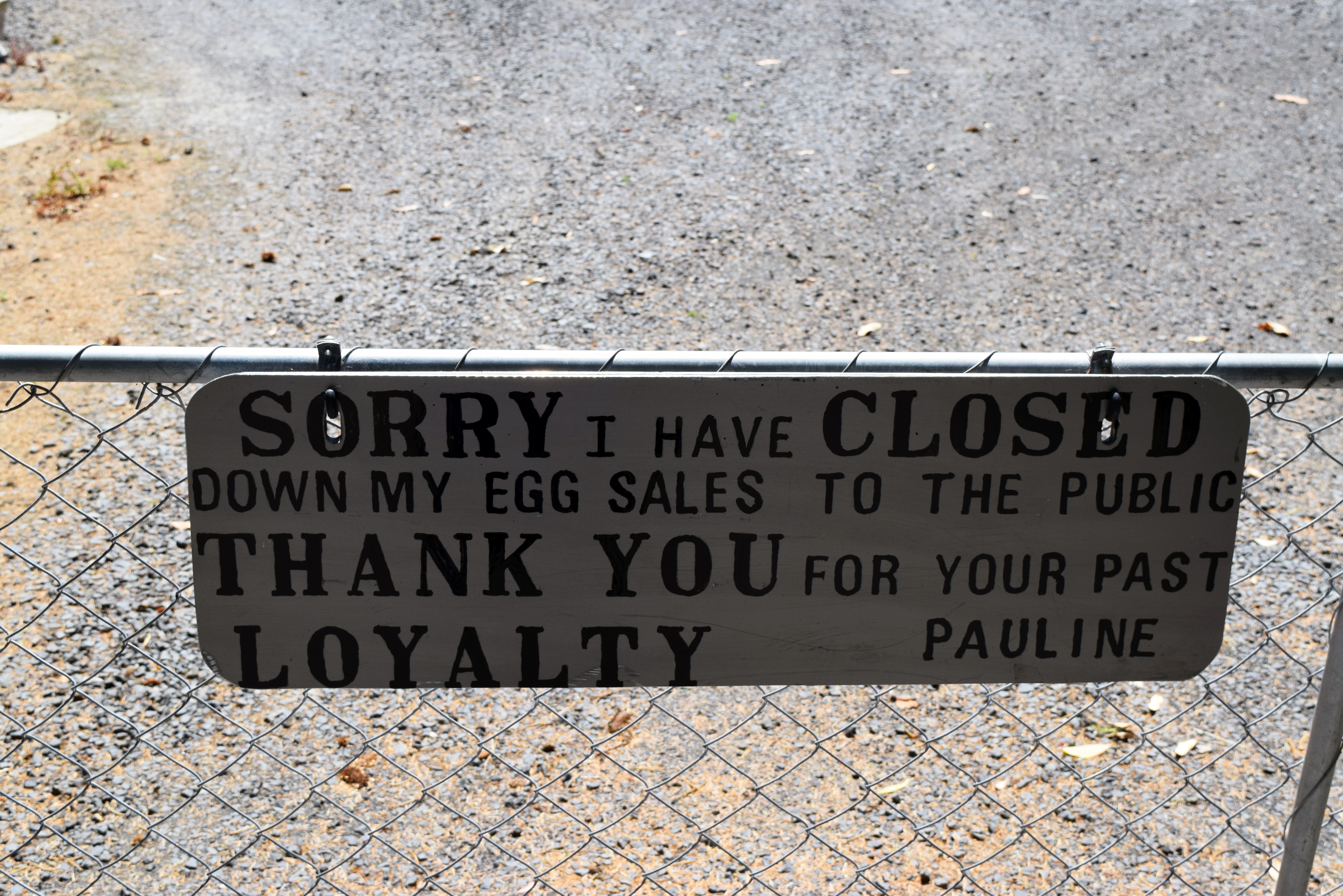 A sign on the gate to Pauline Rietveld’s home in Saddle Hill. PHOTO: SHAWN MCAVINUE
...