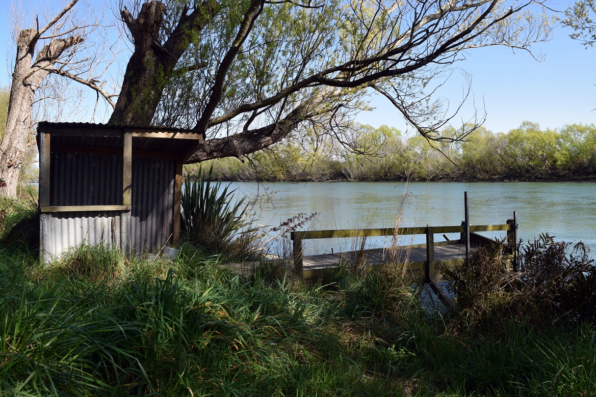 A whitebait stand on the Matau branch of the Clutha River near Kaitangata.