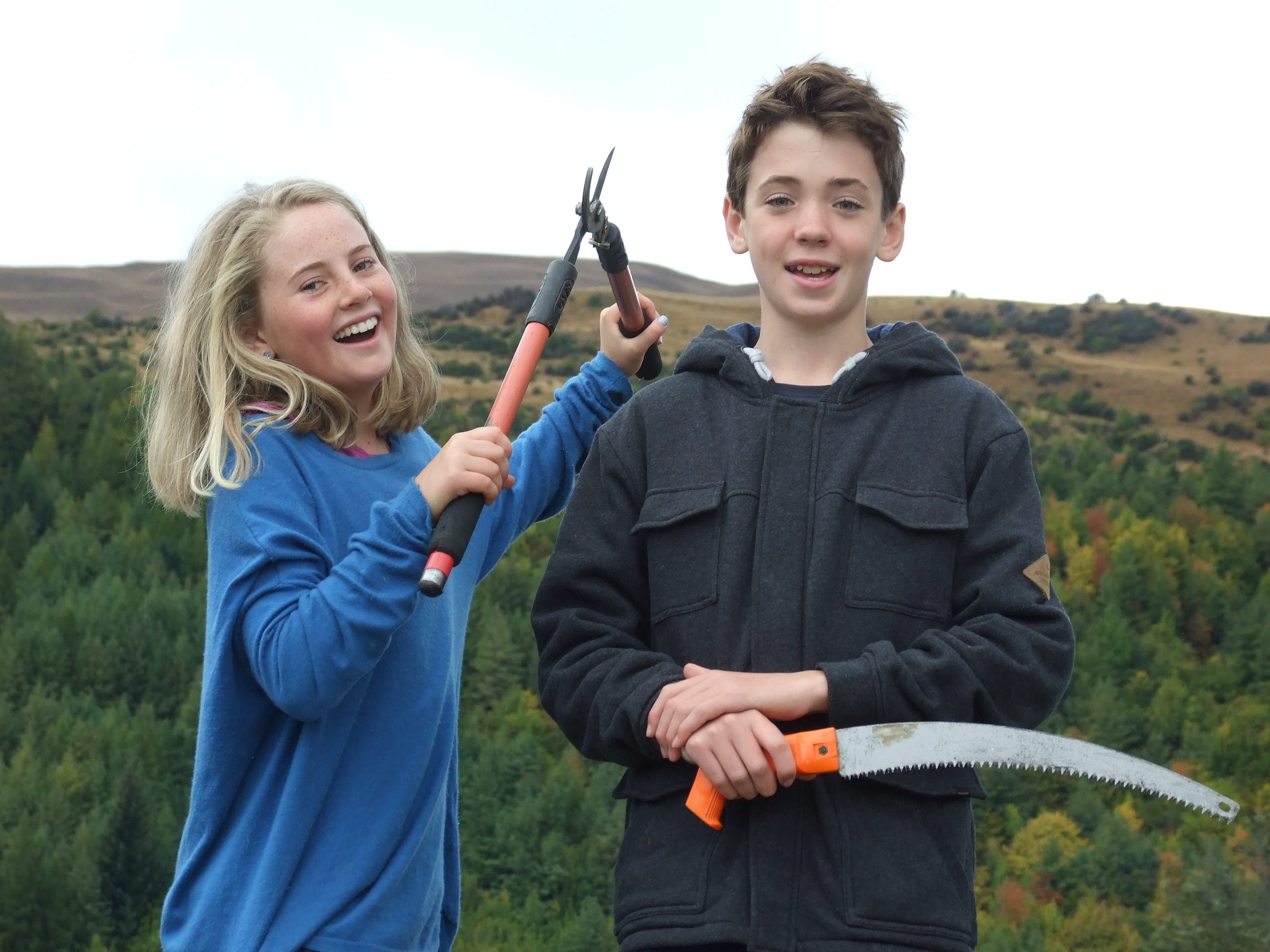 Zoe Crawford and Sam Davis (both 12) want to eradicate wilding trees from the high country around...