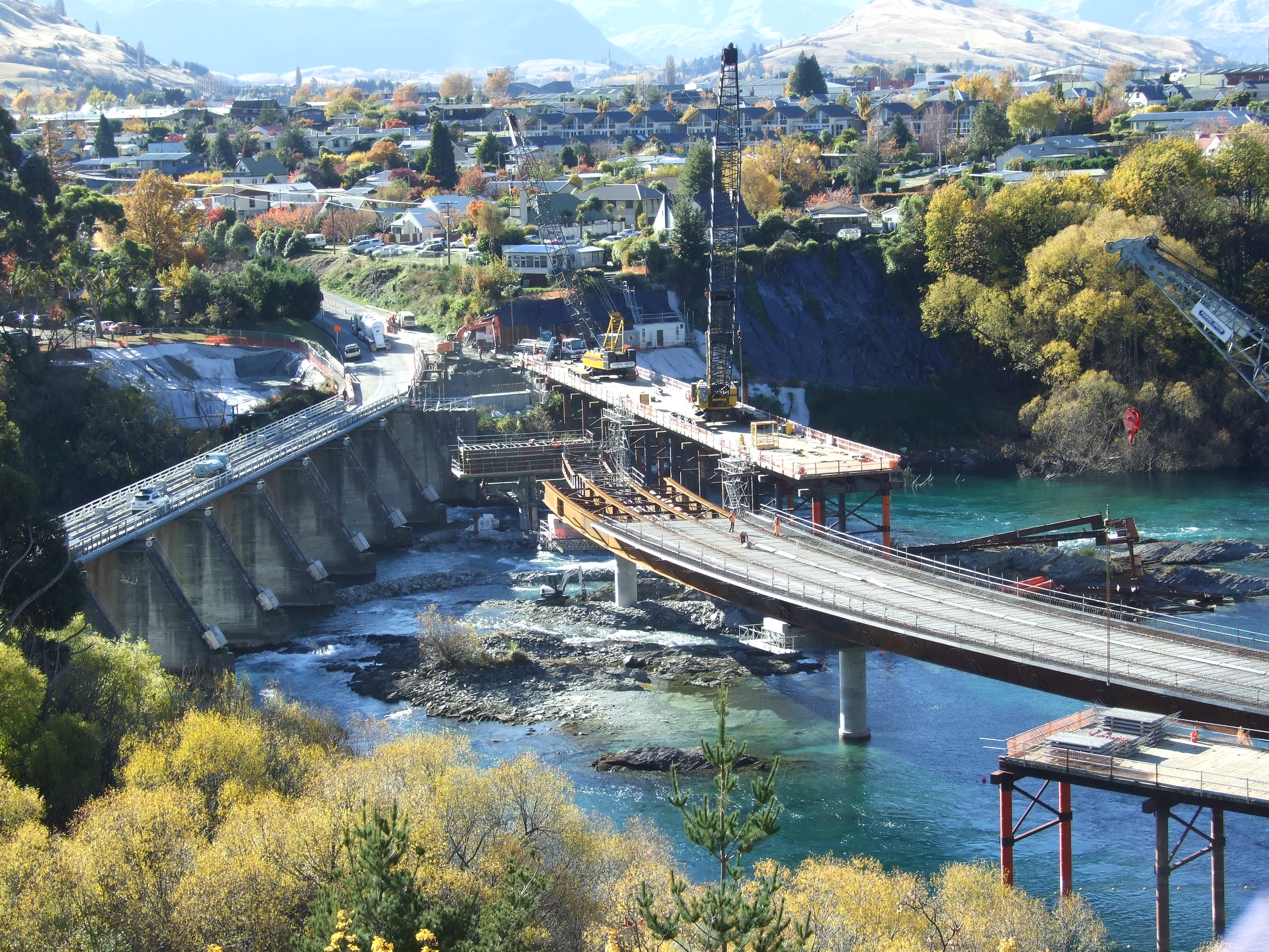  A view of the site of the Kawarau Falls bridge project on Thursday, showing the existing bridge ...