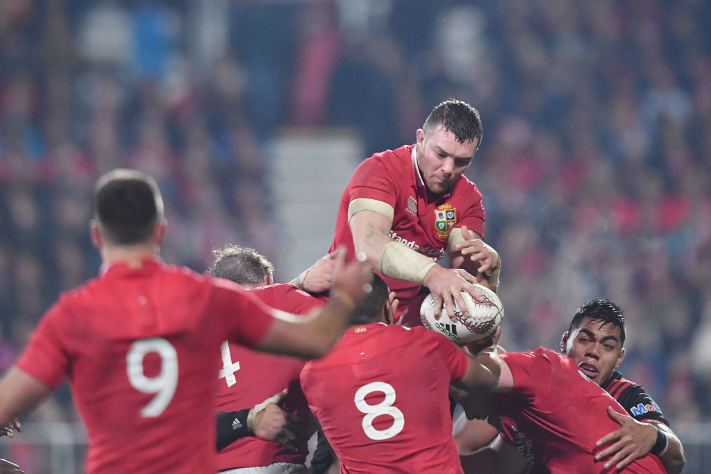 Peter O'Mahony wins a lineout for the Lions during their match against the Crusaders. Photo Getty...