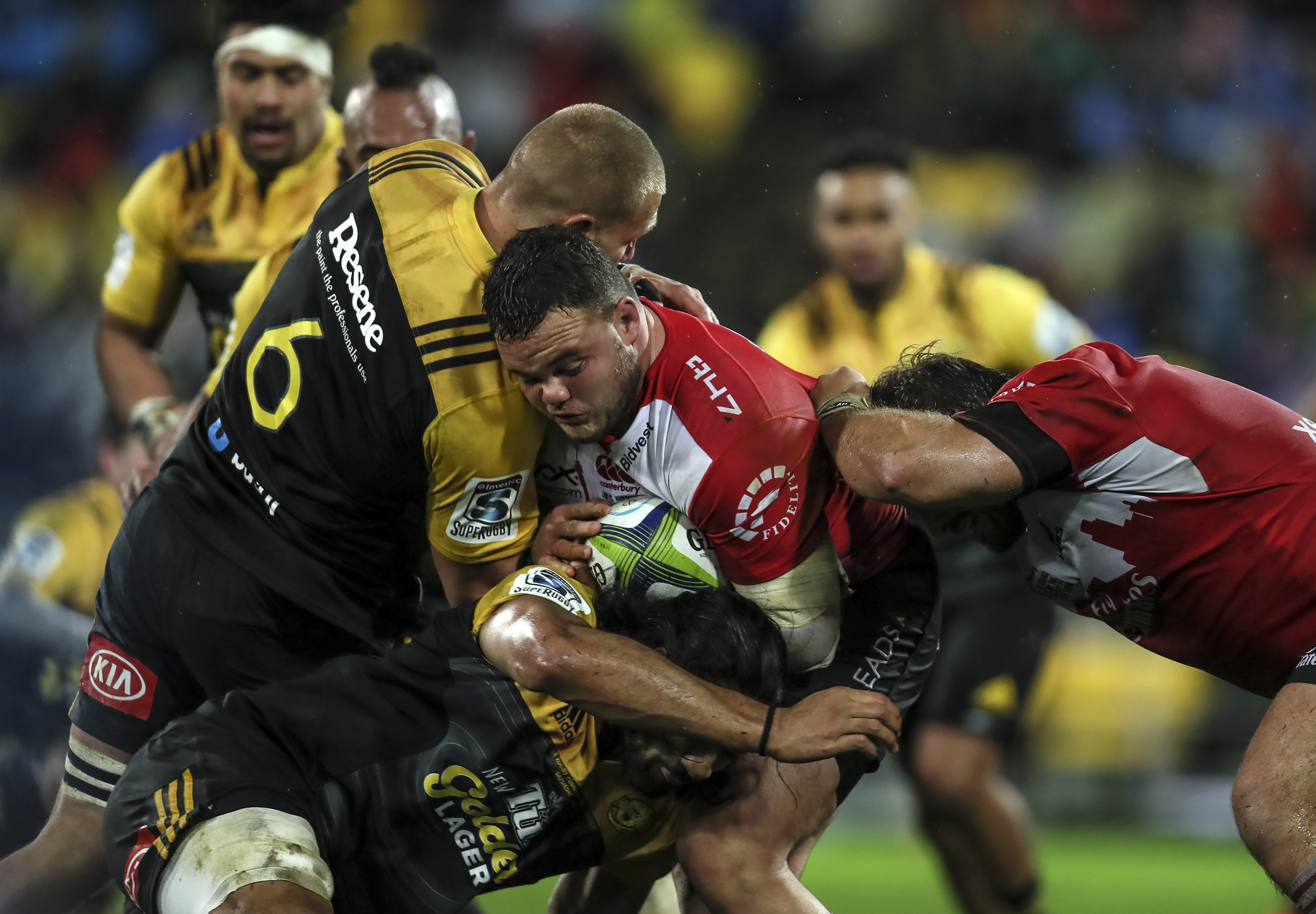 Dylan Smith of the Lions is tackled. Photo: Getty