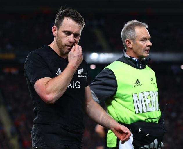 Ben Smith leaves the field after picking up a concussion during the first test against the Lions....