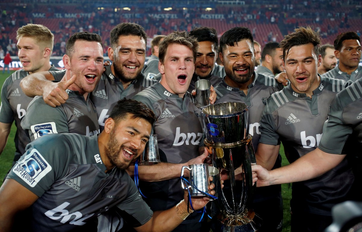 Crusaders players celebrate their victory. Photo Reuters