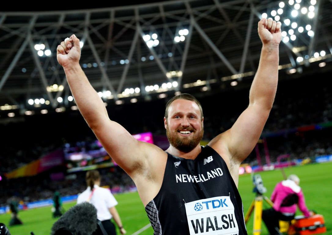 Tom Walsh celebrates his victory in the men's shot put final. Photo Reuters