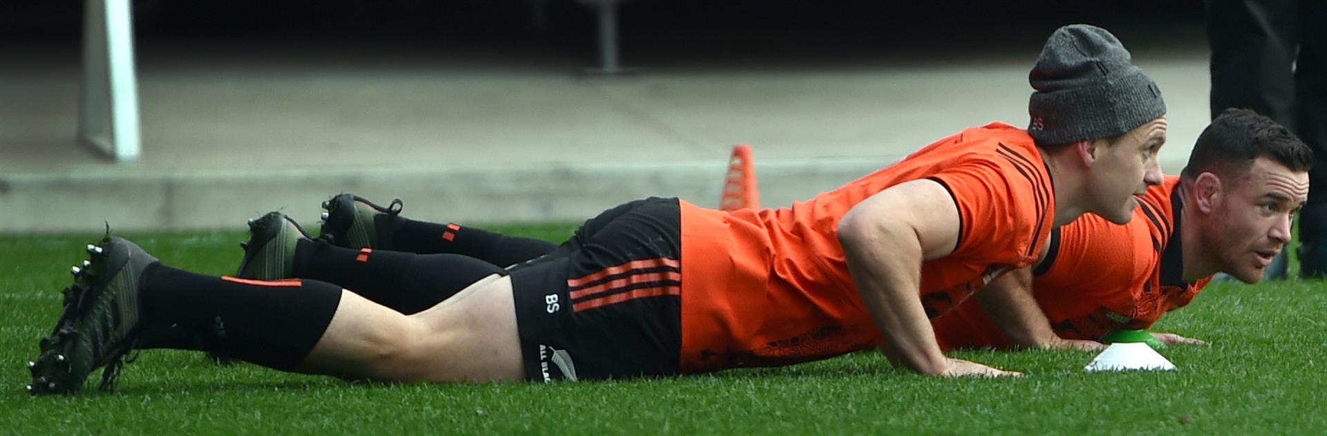 All Black backs Ben Smith (left) and Ryan Crotty at training at Forsyth Barr Stadium yesterday. Photo: Peter McIntosh