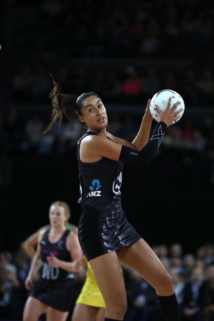 Maria Tutaia turns after catching the ball for the Silver Ferns against Australia last night....