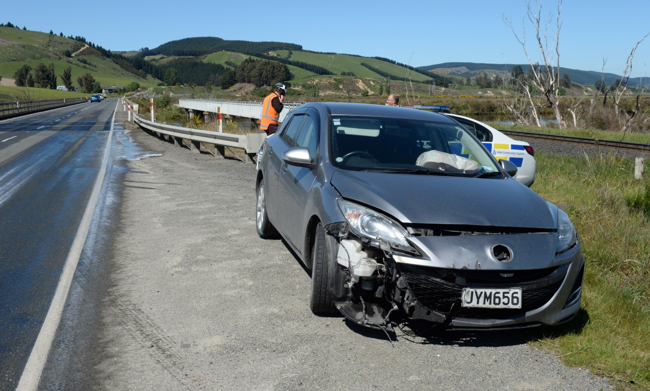 Police say a motorist was lucky to escape serious injury after her car was hit by a tyre believed...