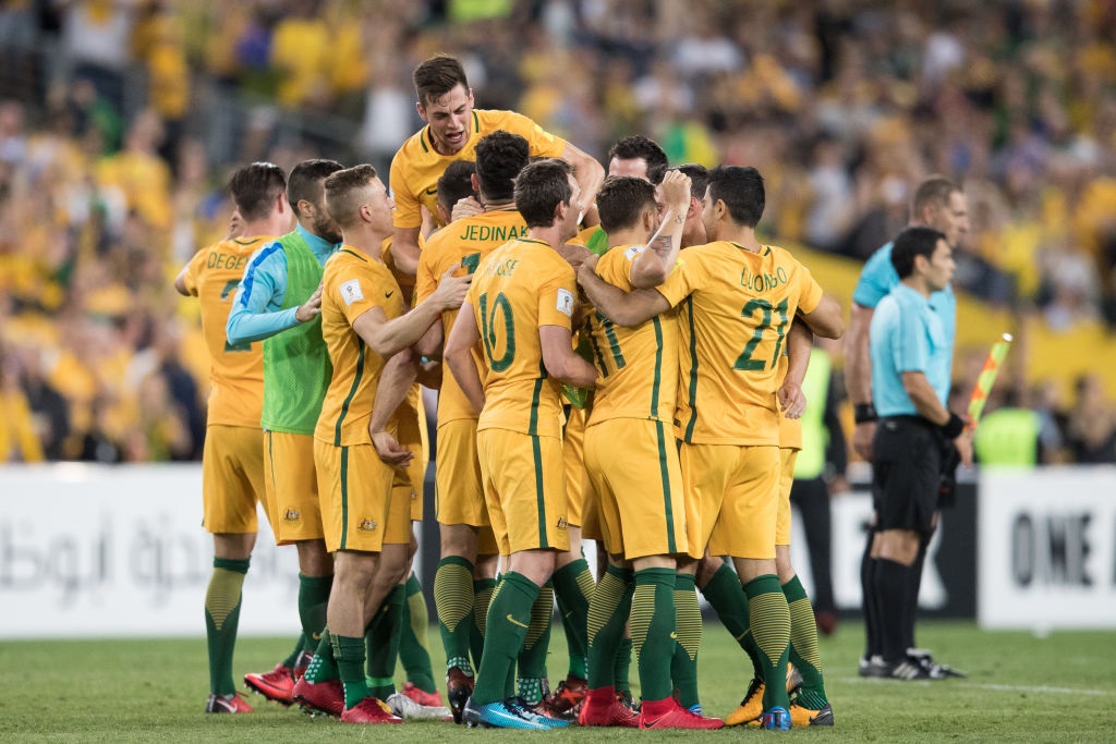 Australia players celebrate after qualifying for the 2018 FIFA World Cup. Photo: Getty Images