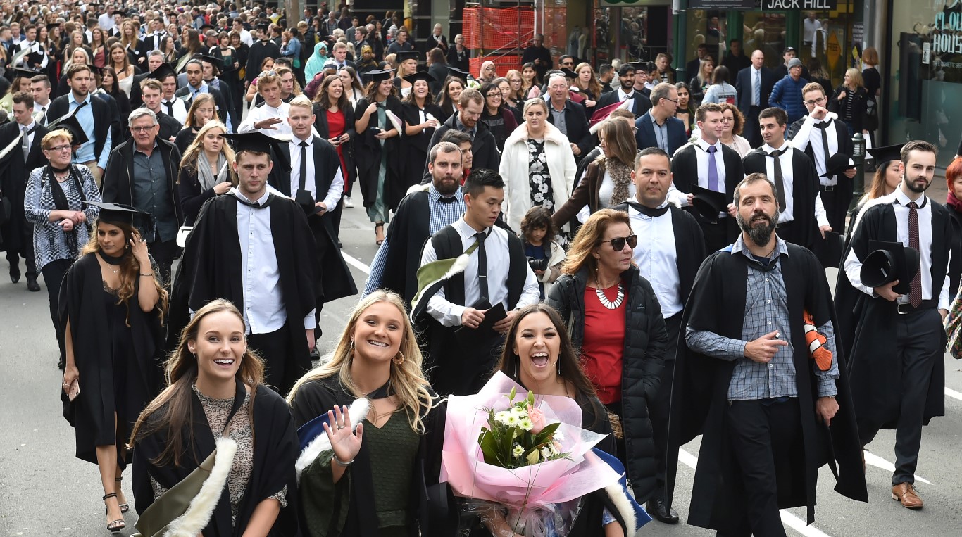 University of Otago graduands parade through Dunedin before their graduation ceremony at the...