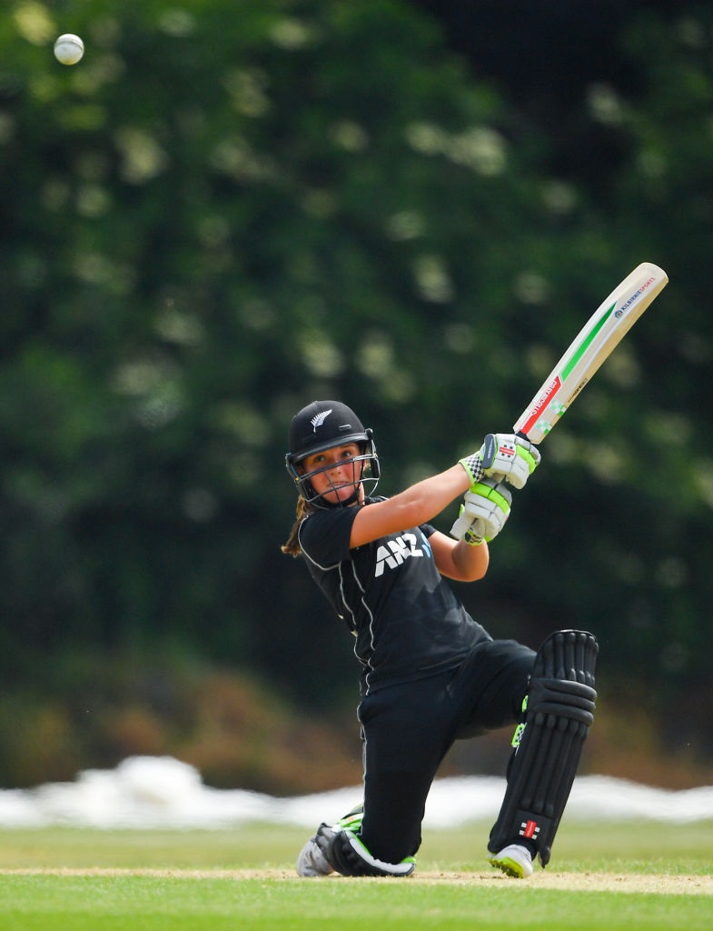 Amelia Kerr plays a ball over the offside during the White Ferns' tour of Ireland. Photo: Getty...