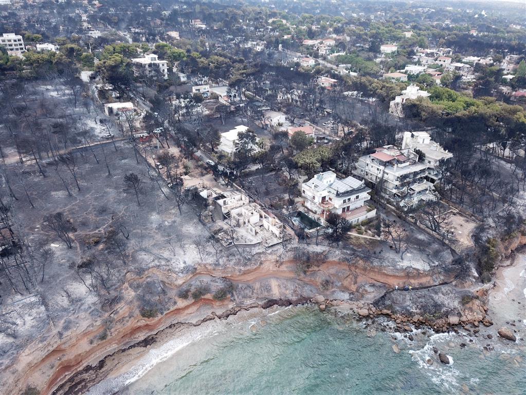 Aerial view of the area hit by the wildfire in Mati. Photo: FLYGREECEDRONE/via REUTERS 