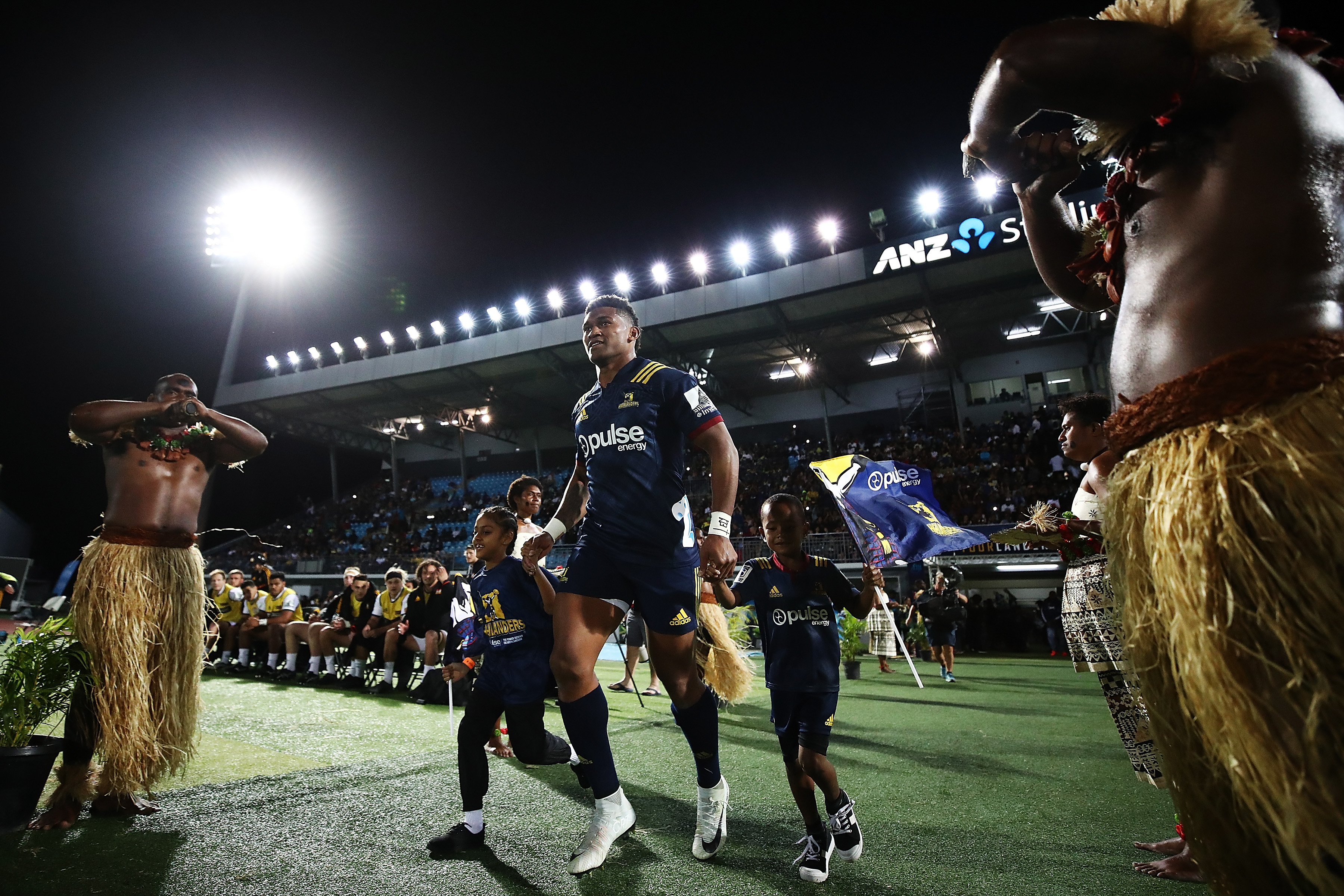 Waisake Naholo of the Highlanders runs out for the Super Rugby match between the Highlanders and...