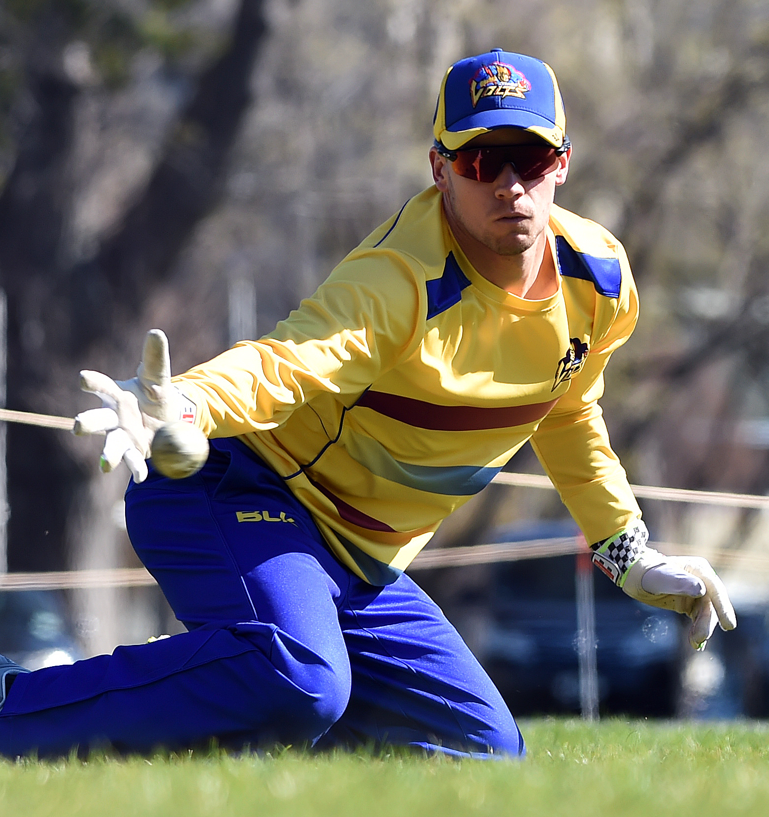 Otago wicketkeeper-batsman Mitch Renwick catches the ball during a training session at the Univesity of Otago Oval  yesterday. Photo: Peter McIntosh