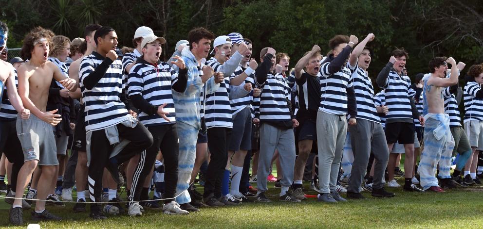 Otago Boys' High School fans show their support during the First XV rugby match against Southland...