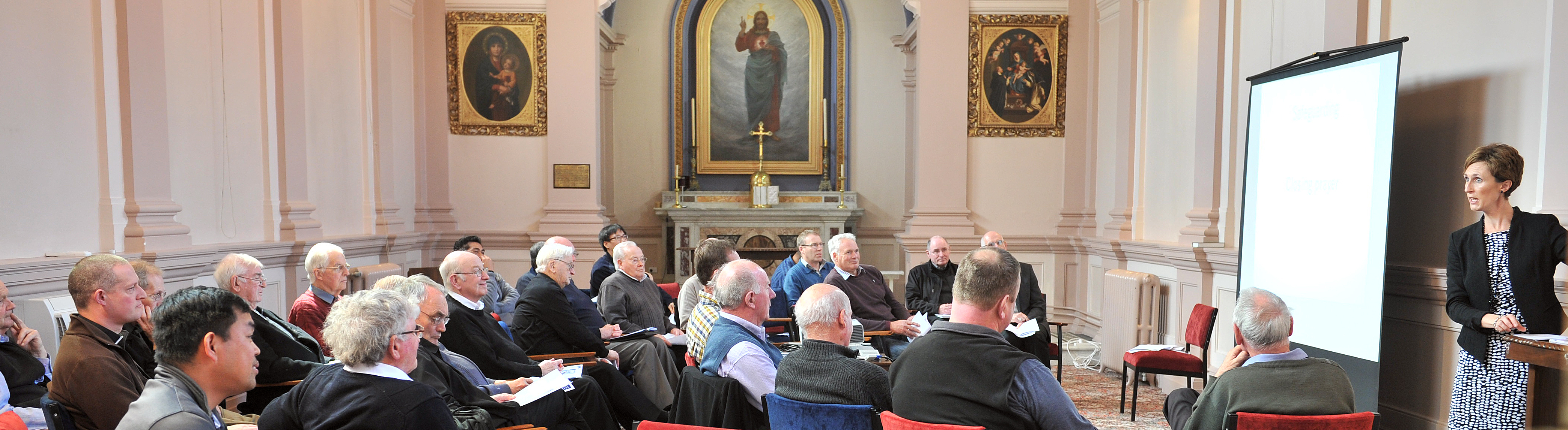 Priests from across Otago and Southland listen to Virginia Noonan, the director of the Catholic...