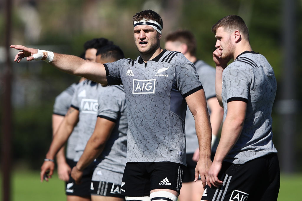 Luke Whitelock takes part in an All Blacks training session in Urayasu, in Japan's Chiba...