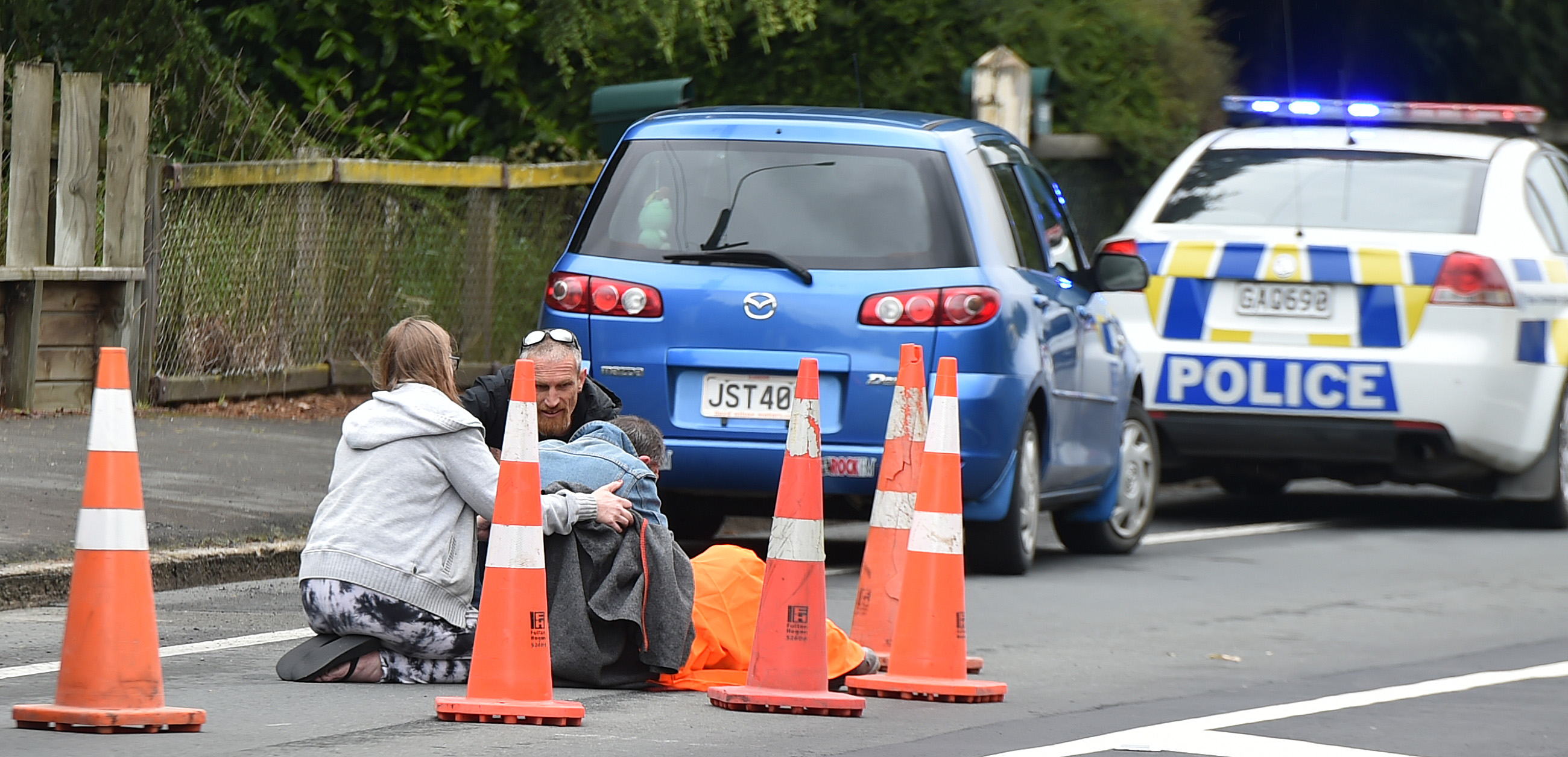 A road rage victim is treated in Wakari. Photo: Tim Miller