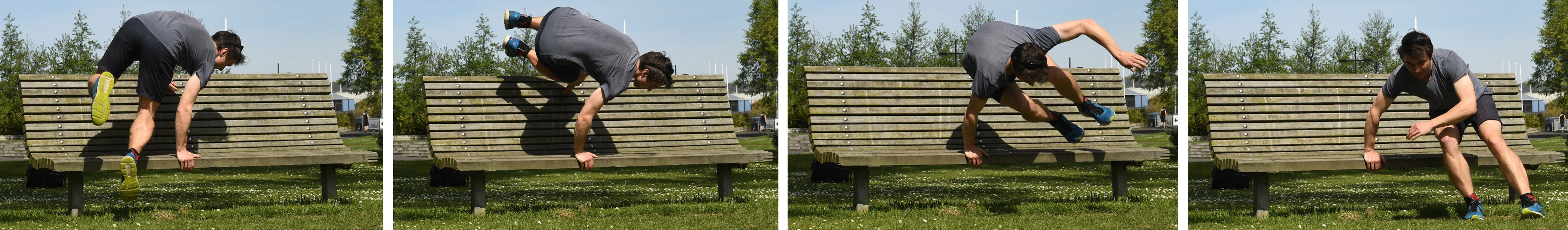 The mastering of a park bench twist.