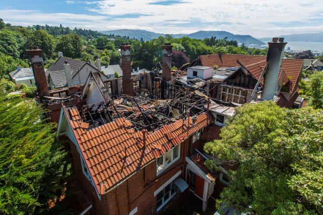 Bird's-eye shot of the damage to the Glamis Hospital after a fire last year. Photo: NZ Police