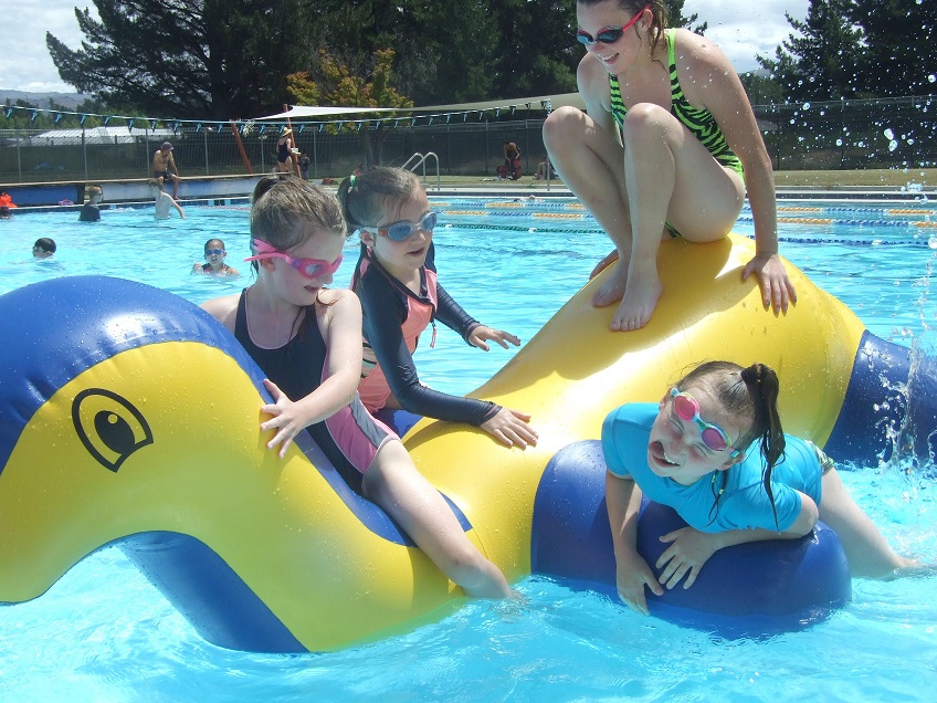 Getting amongst the action at the Alexandra Pool Party are (from left) Emma Corson, Addison Gray,...