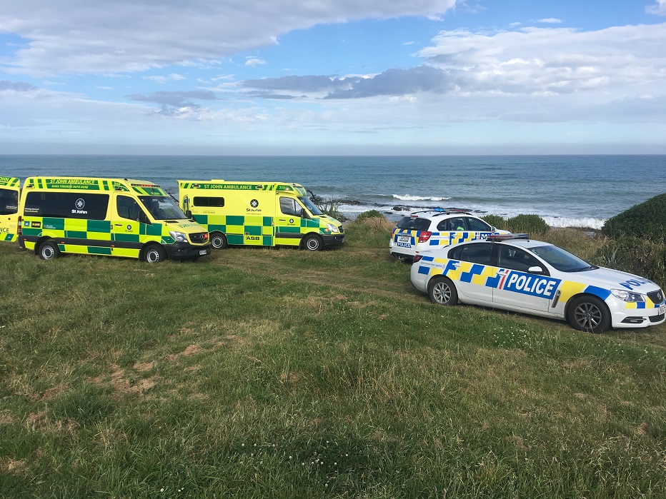 Emergency services at the scene on Tuesday evening. Photo: Hamish MacLean