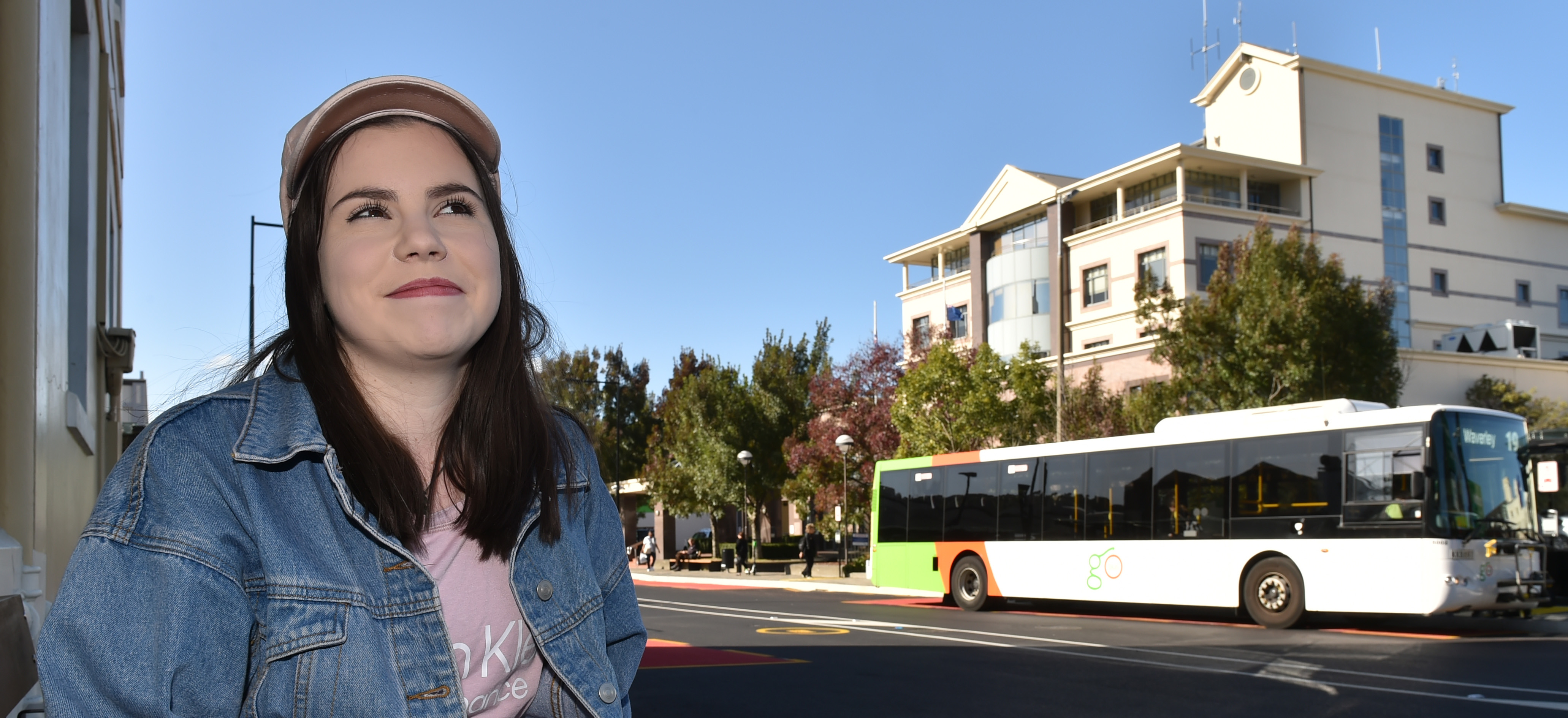 Georgia Broomhall (19) waits for her ride at Dunedin's bus hub yesterday afternoon. PHOTO: GREGOR...