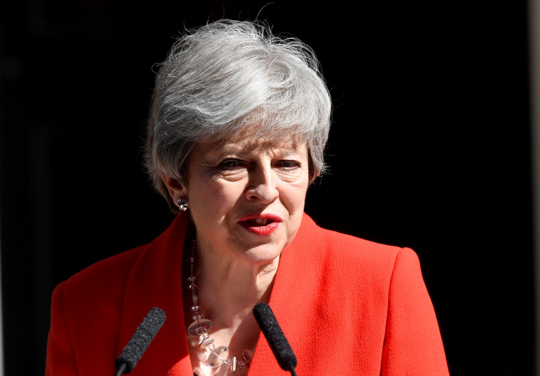 British Prime Minister Theresa May delivers a statement outside 10 Downing Street in London....