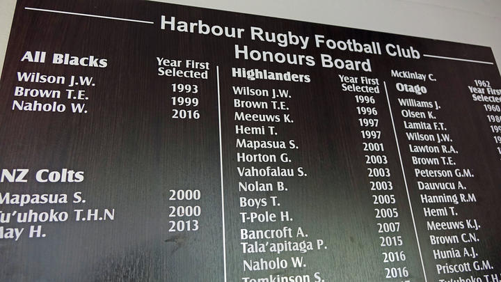 The honours board at Harbour Rugby Club. Photo: RNZ