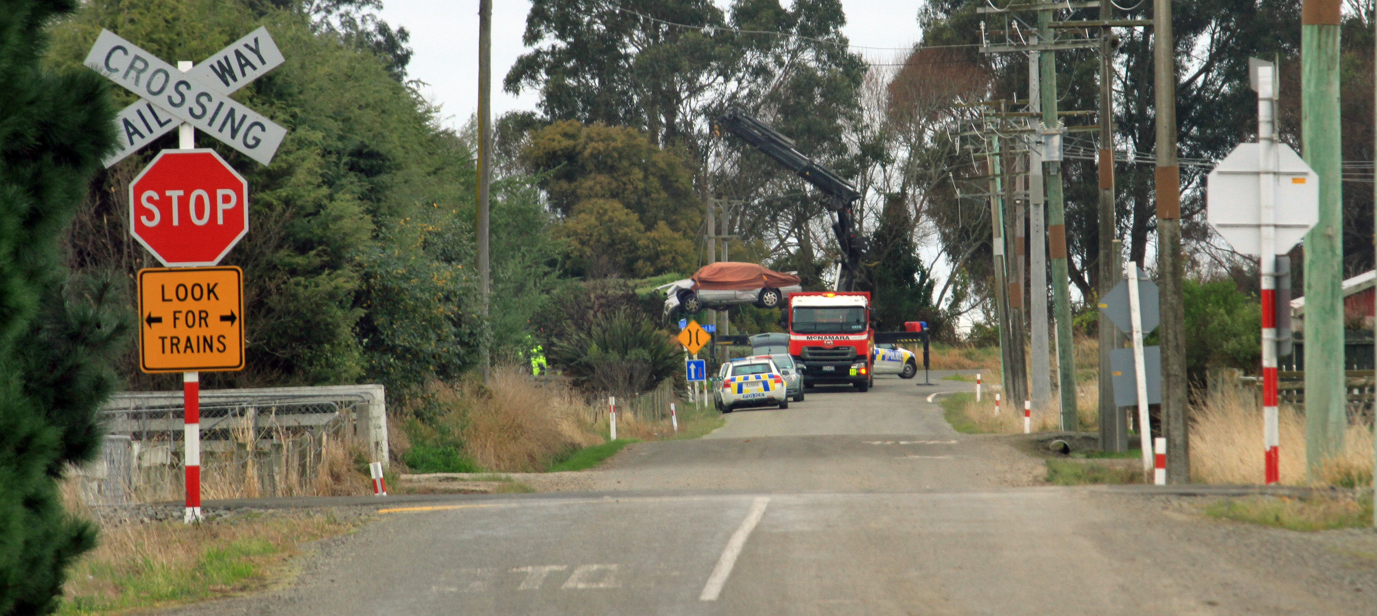 Police work at the scene of a fatal crash in TY Duncan Rd, Oamaru, yesterday. PHOTO: HAMISH...