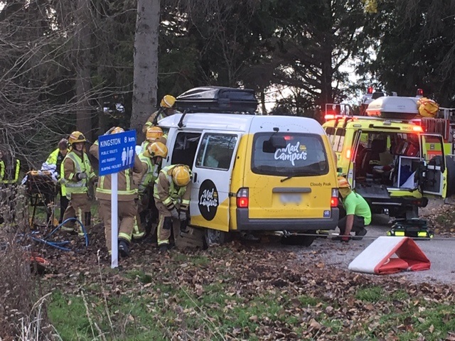 Emergency services at the scene this afternoon. Photo: Guy Williams