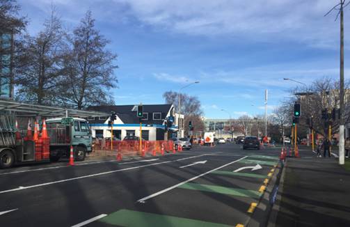 Kerb work under way at the Cumberland St/Albany St intersection. Photo: NZTA