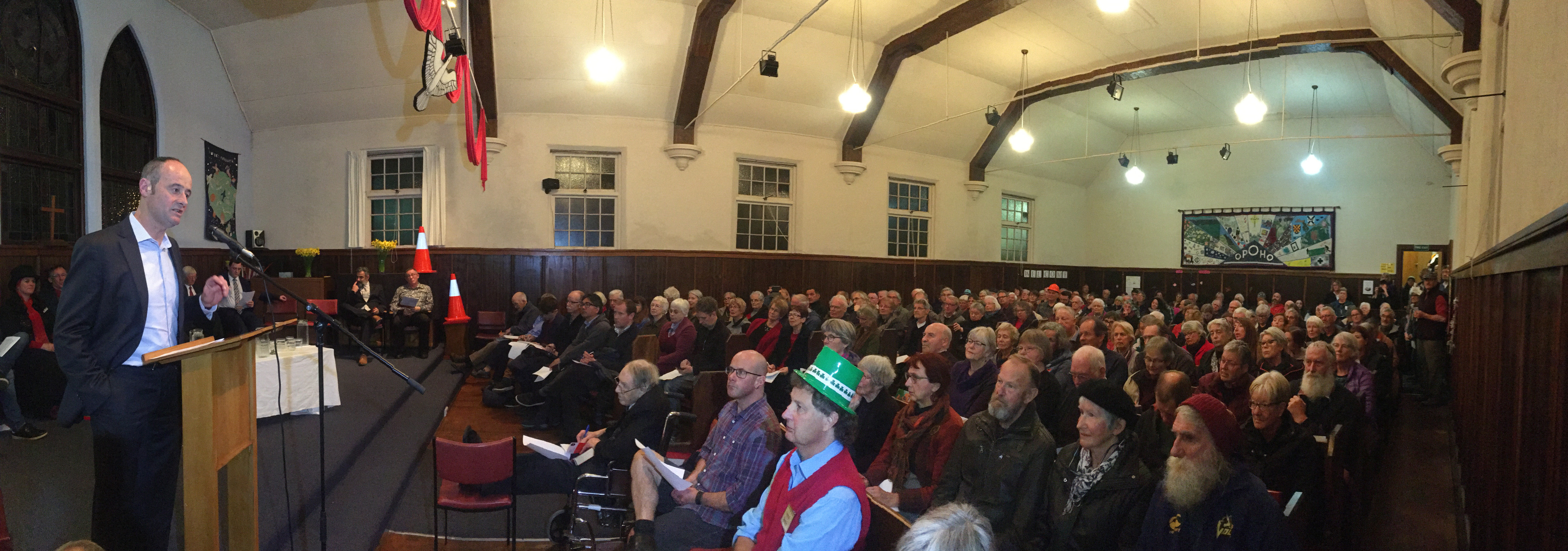 Cr Jim O'Malley speaks at the Dunedin candidates meeting in Opoho last night. PHOTO: GERARD O...